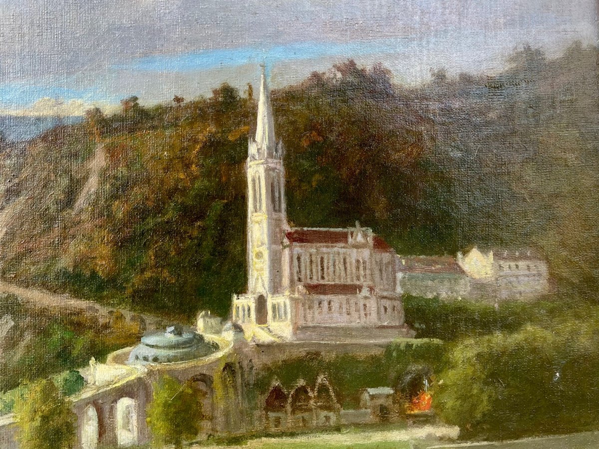 Peinture à l'Huile Sur Toile Représentant Lourdes. France-photo-3