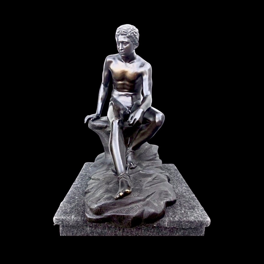 Bronze Sculpture Depicting A Seated Mercury. -photo-2