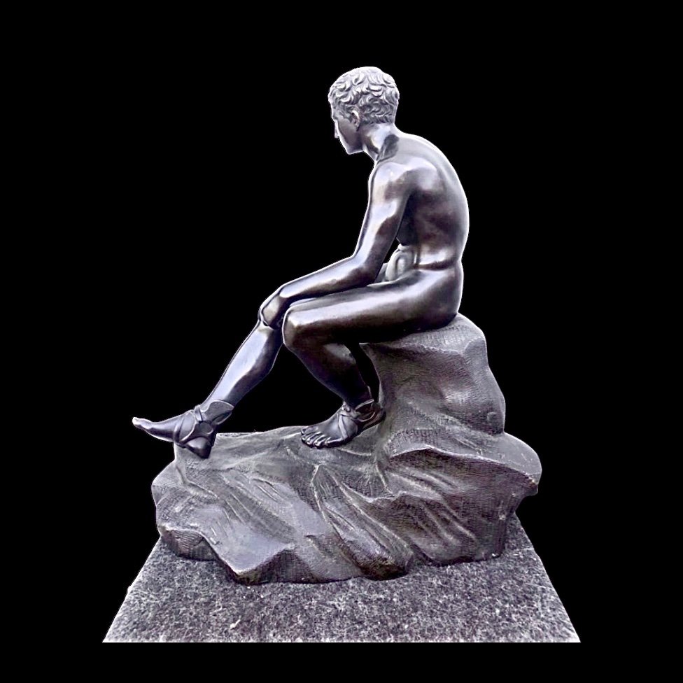 Bronze Sculpture Depicting A Seated Mercury. -photo-3