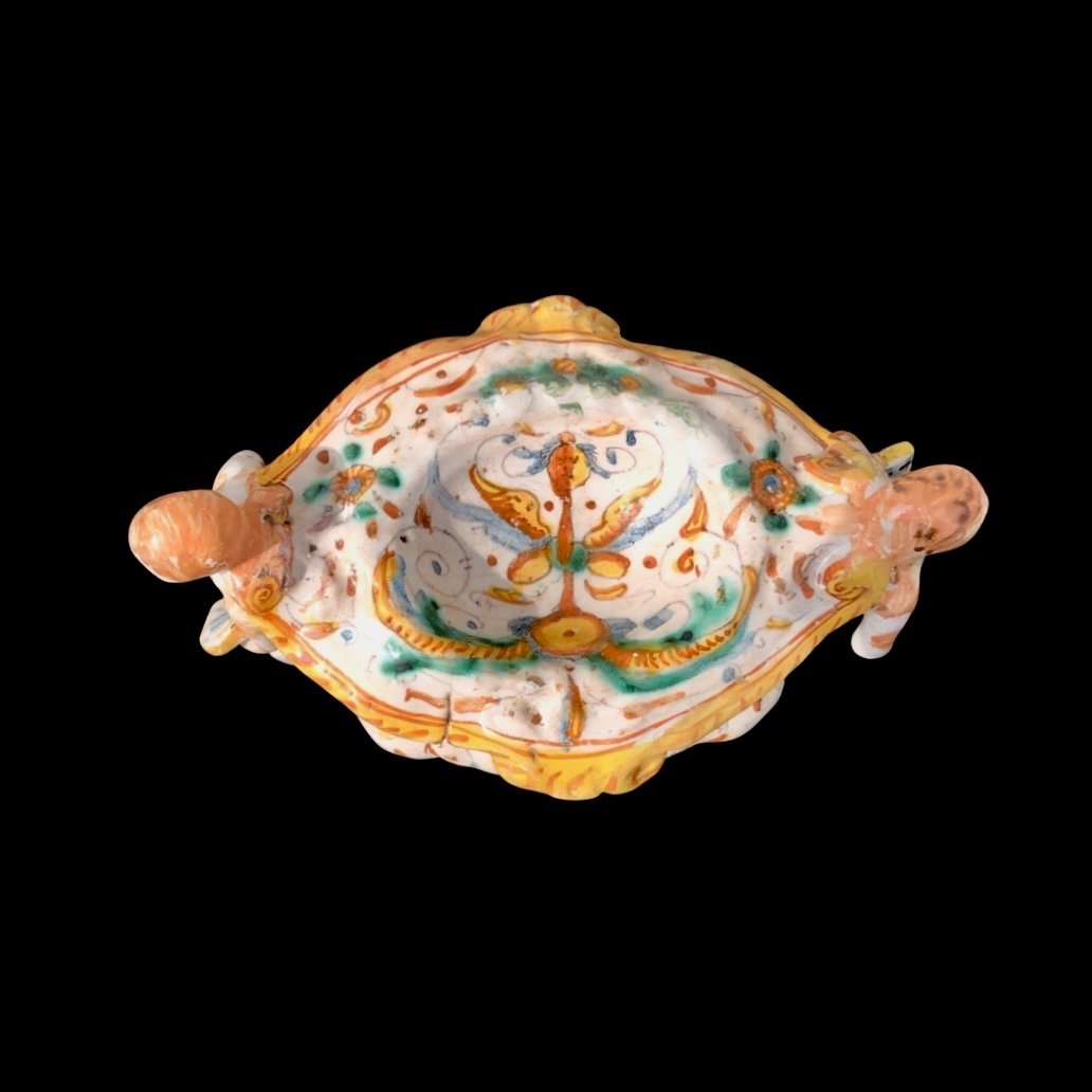 Majolica Salt Cellar With Handles In The Shape Of Angels Holding Books -photo-2