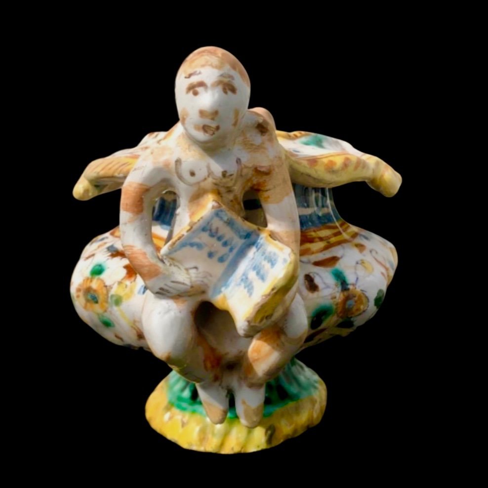 Majolica Salt Cellar With Handles In The Shape Of Angels Holding Books -photo-2