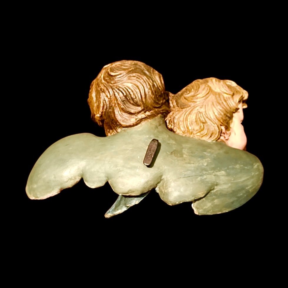 Polychrome Wooden Sculpture Depicting A Pair Of Cherubs. Liguria. -photo-4