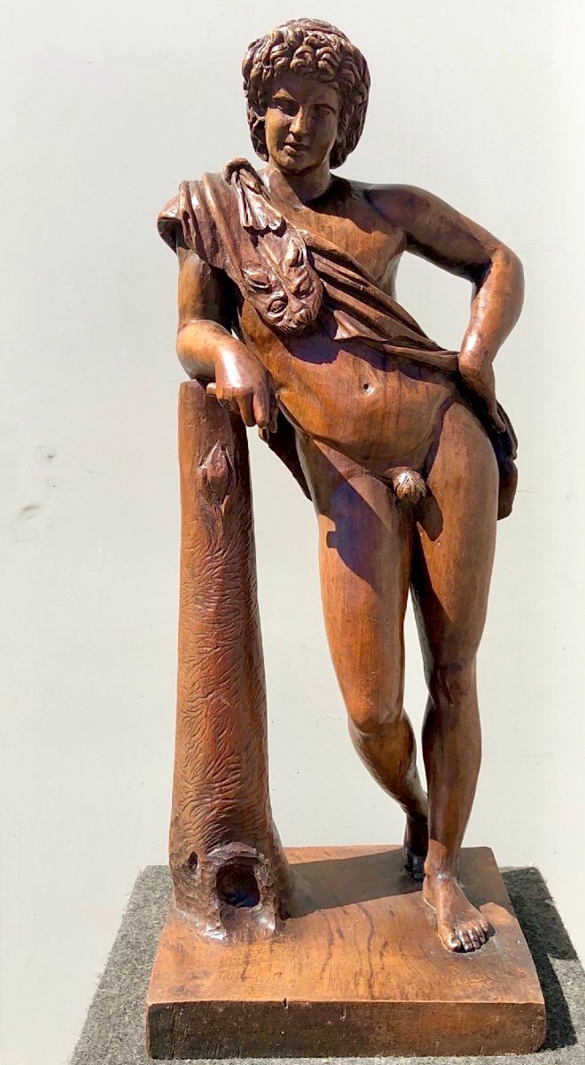 One Piece Wooden Sculpture Depicting Hercules With Lion Skin 