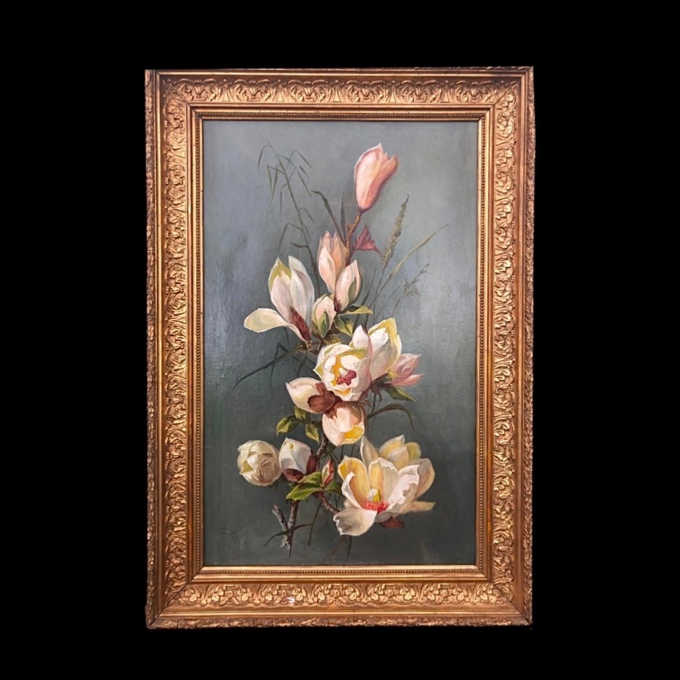 Oil Painting On Canvas Depicting A Still Life With Flowers. Signed August Menus Ducret 1906. 