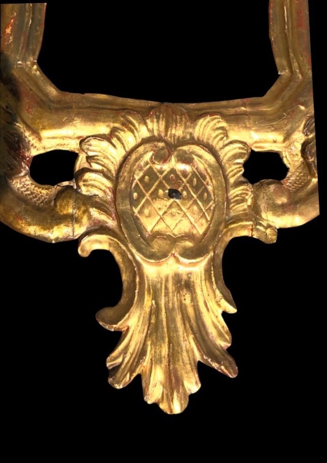 Miroir En Bois Sculpté Avec Motifs Végétaux, Rocaille Et Feuille d'Or.venise.-photo-2