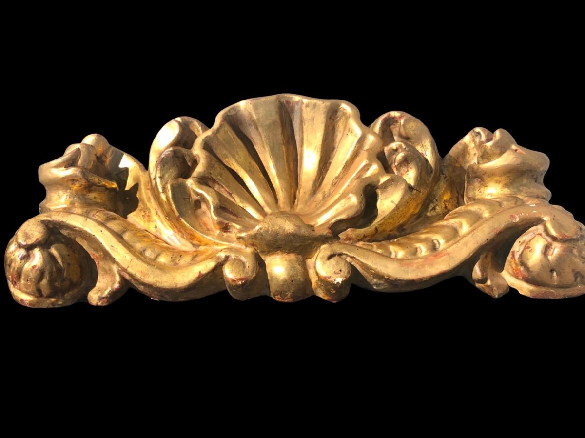 étagère-applique En Bois Sculpté Et Feuille d'Or à Décor De Rocaille Et Coquille -photo-4