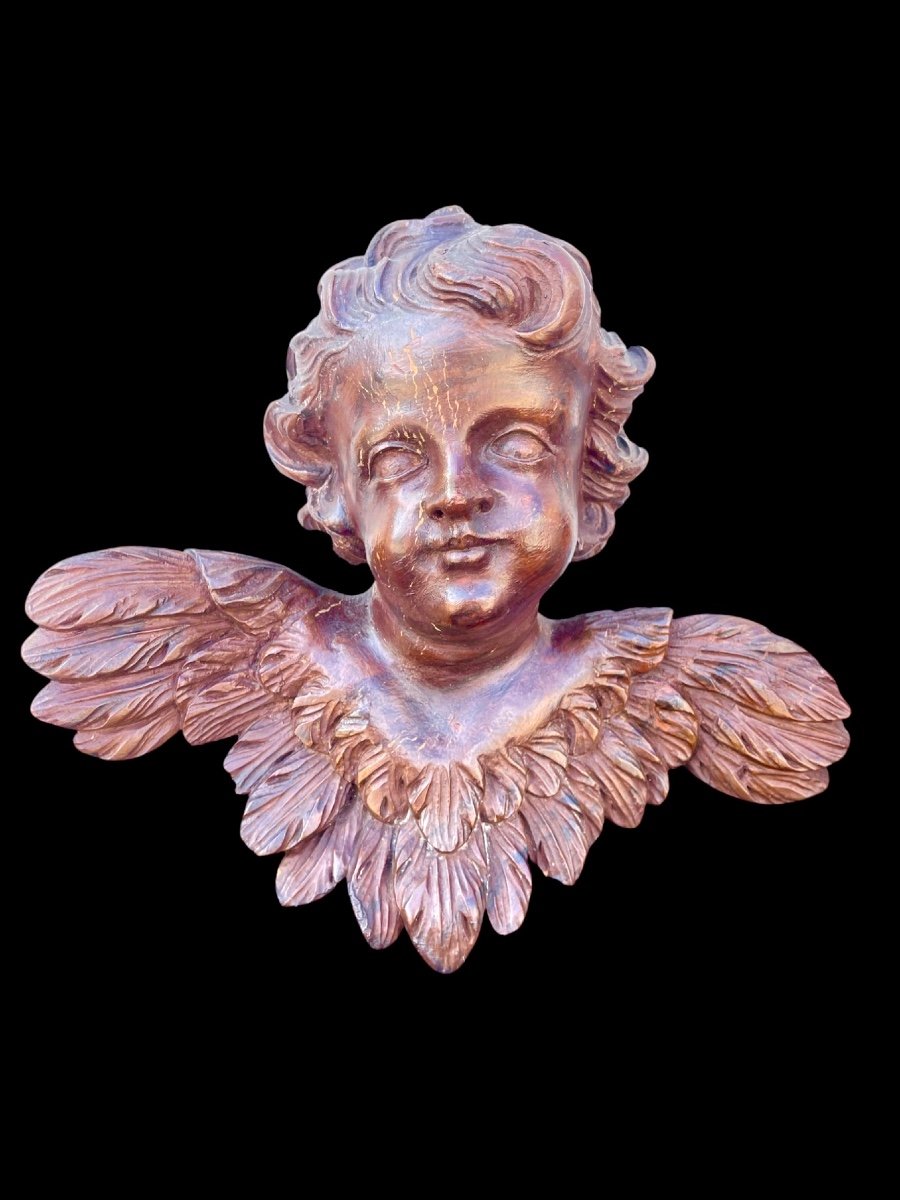 Pair Of Cherubs In Carved And Marbled Painted Wood. Liguria. -photo-2