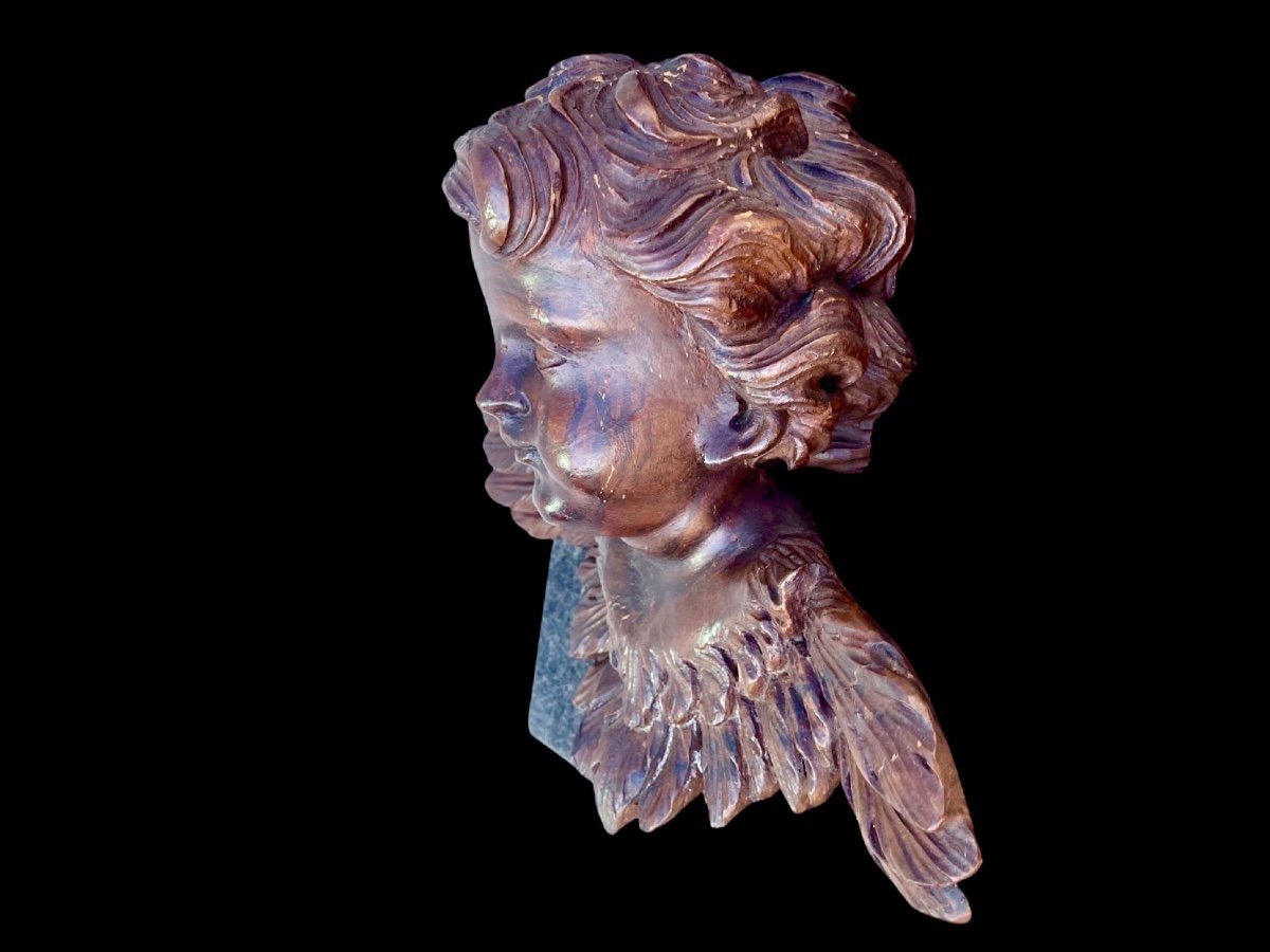 Pair Of Cherubs In Carved And Marbled Painted Wood. Liguria. -photo-1