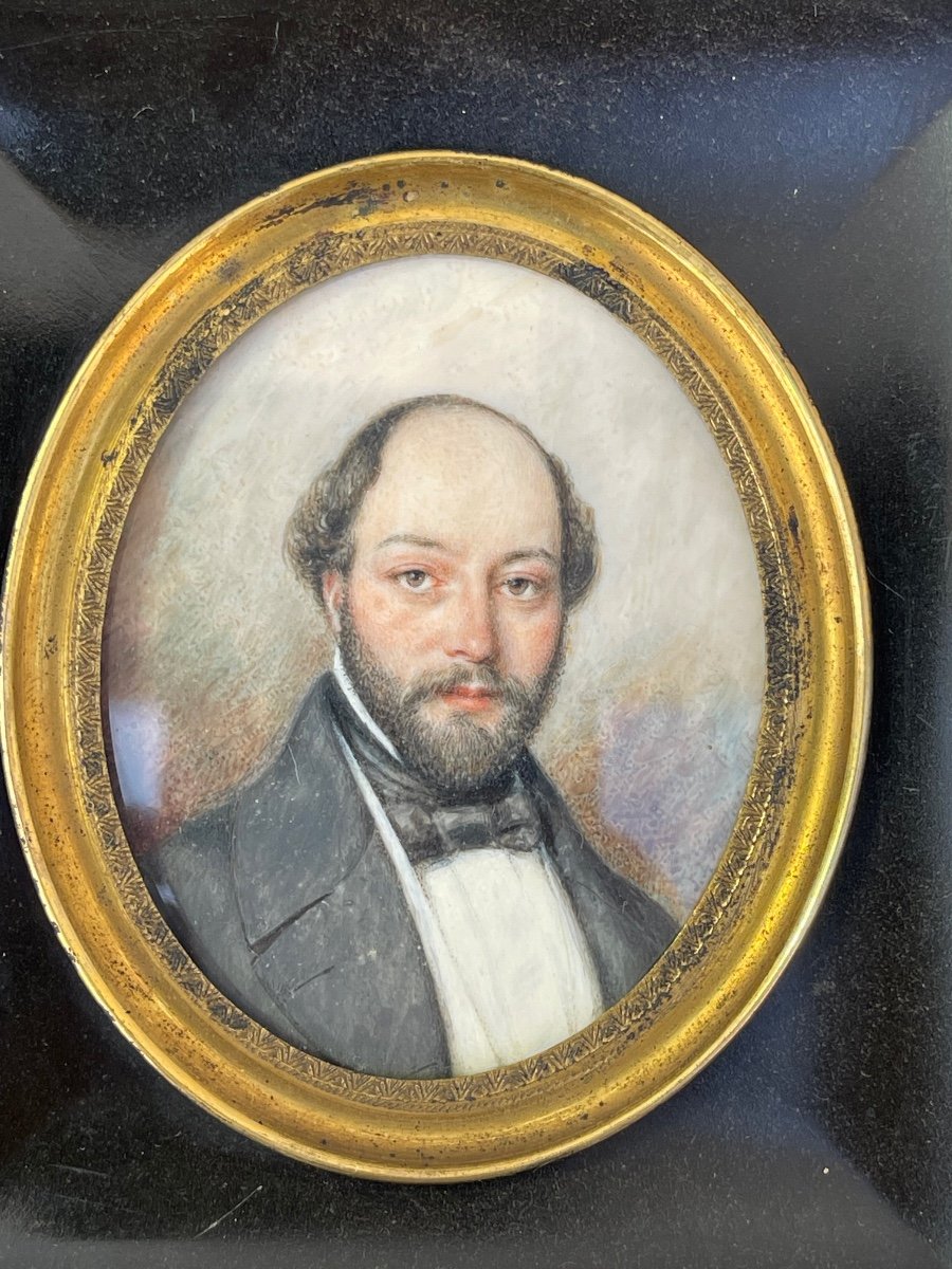 Framed Miniature Depicting A Male Character. Signature And Date 1846. -photo-3