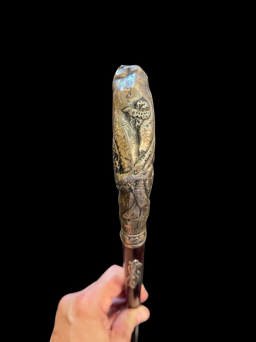 Stick With Silver Handle Depicting A Mermaid. Rosewood Barrel -photo-4