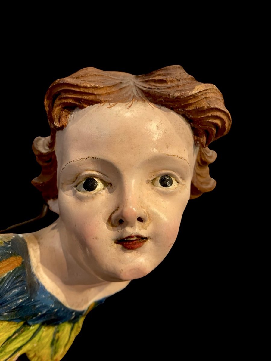 Carved And Painted Wooden Cherub Angel. Liguria.-photo-2