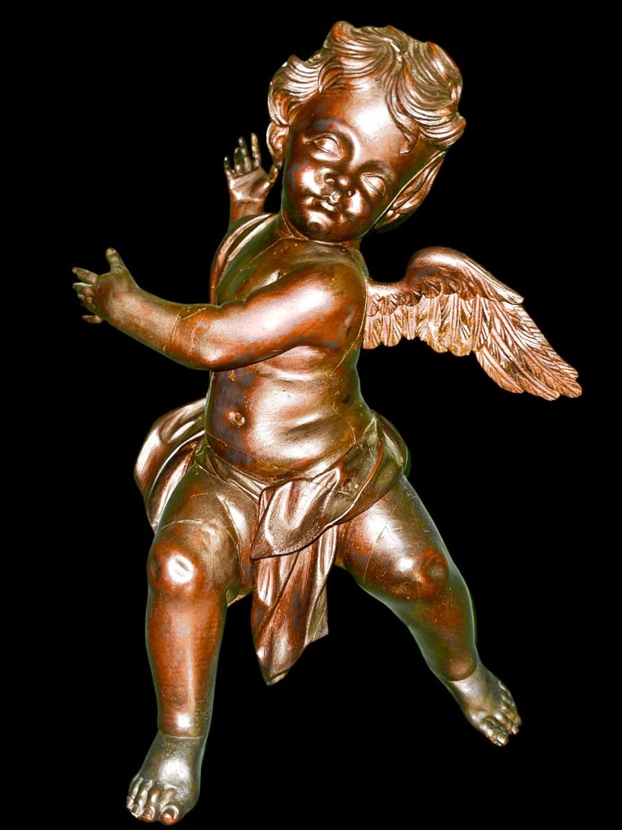 Pair Of Full-length Angels In Carved Wood, Not Painted, To Hang On The Wall. Liguria. -photo-4