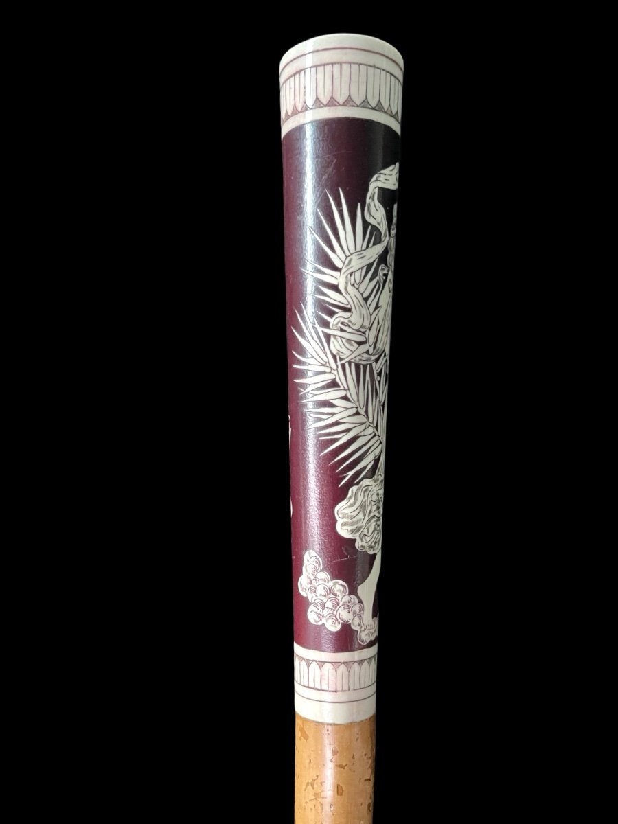 Stick With Long Ivory Knob Engraved And Painted With A Neoclassical Scene -photo-4
