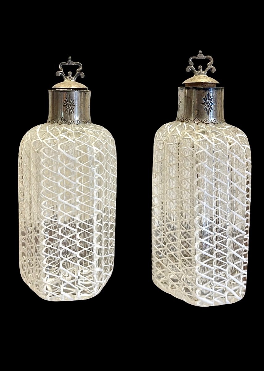 Pair Of Hexagonal Section Perfume Bottles In Zanfiric Glass .venini,murano.