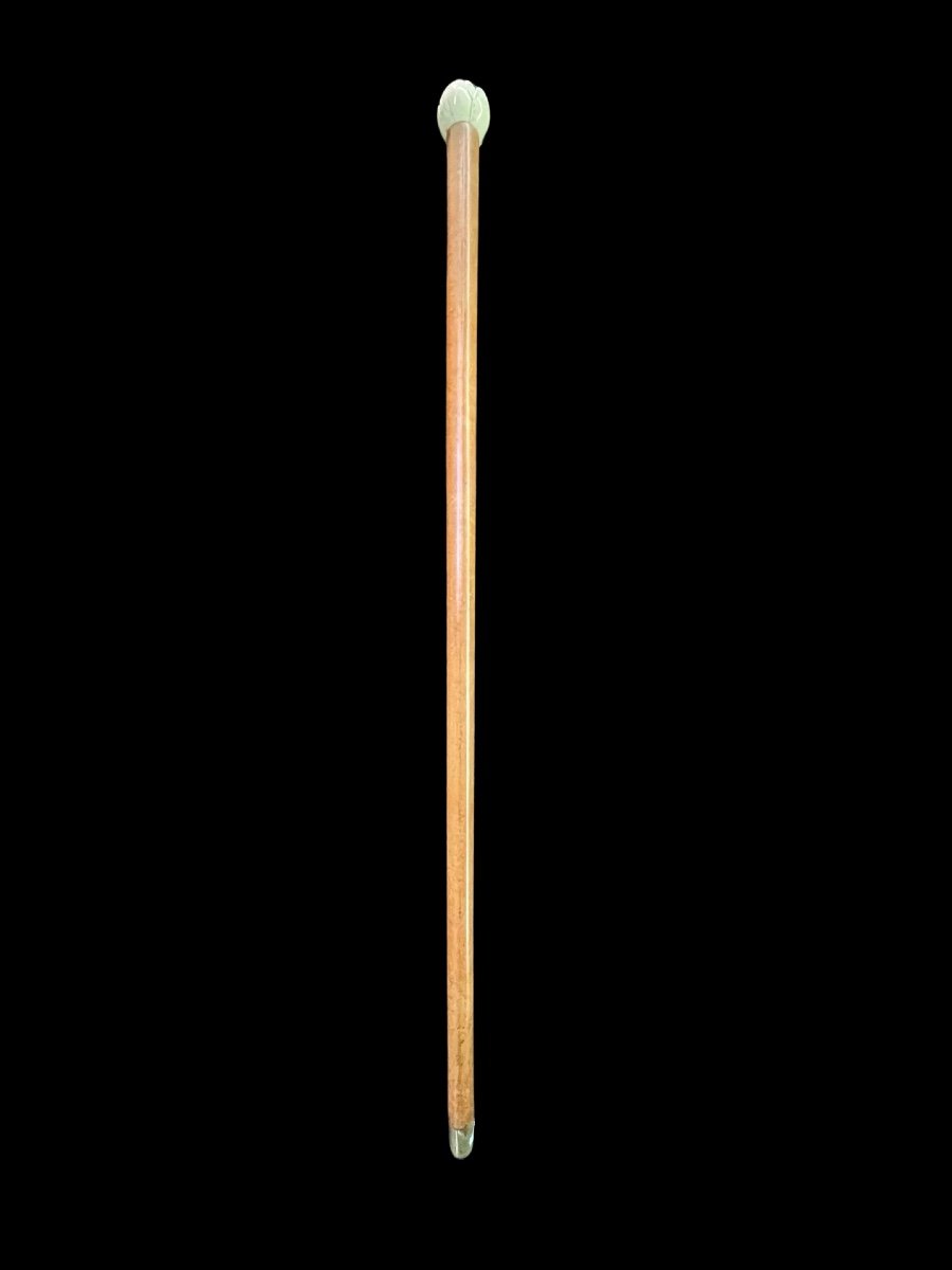 Stick With Ivory Knob Depicting A Rose. Rattan Cane. -photo-4