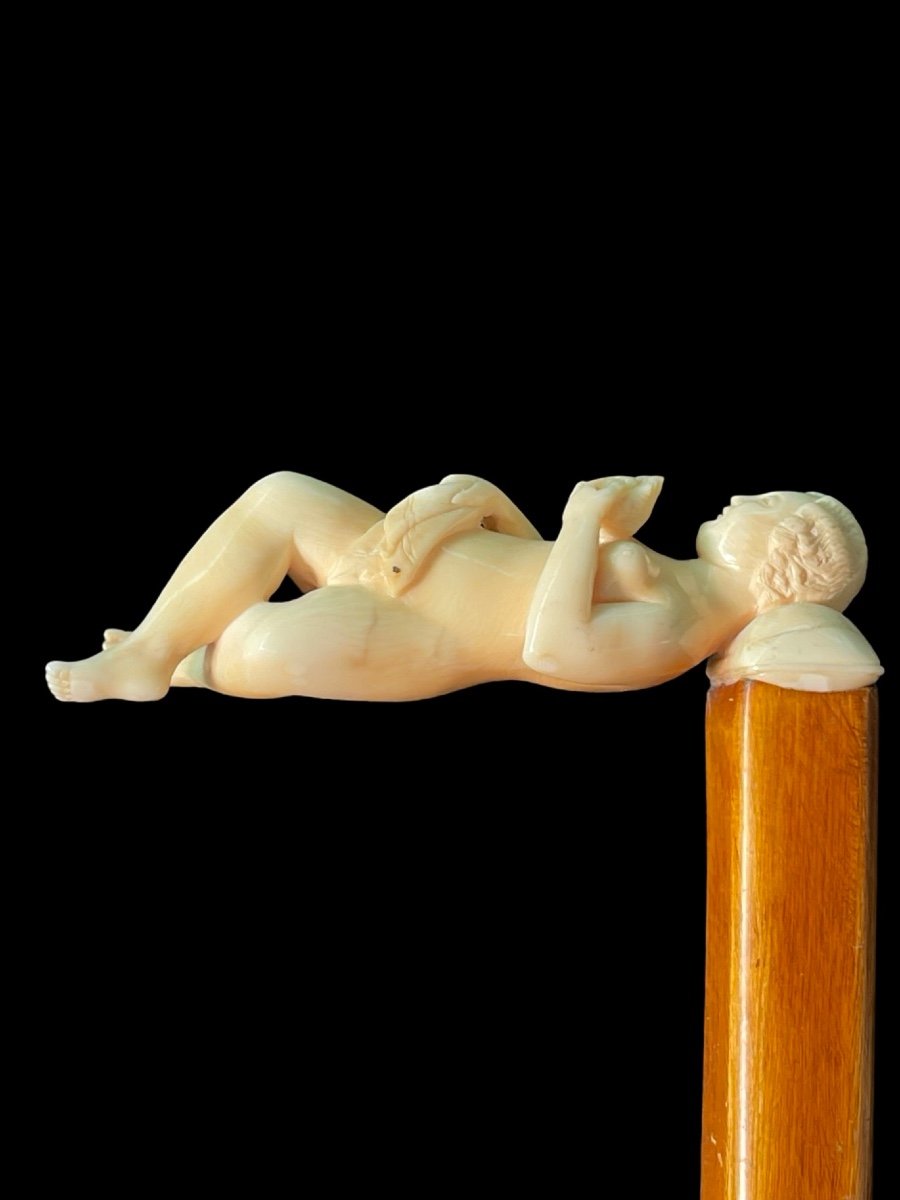 Stick With Ivory Handle Featuring An Erotic Subject With A Reclining Female Figure. -photo-4