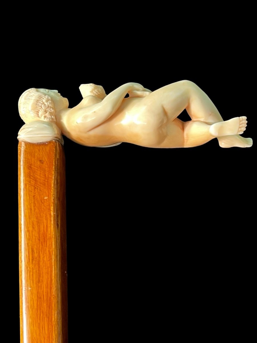 Stick With Ivory Handle Featuring An Erotic Subject With A Reclining Female Figure. -photo-1