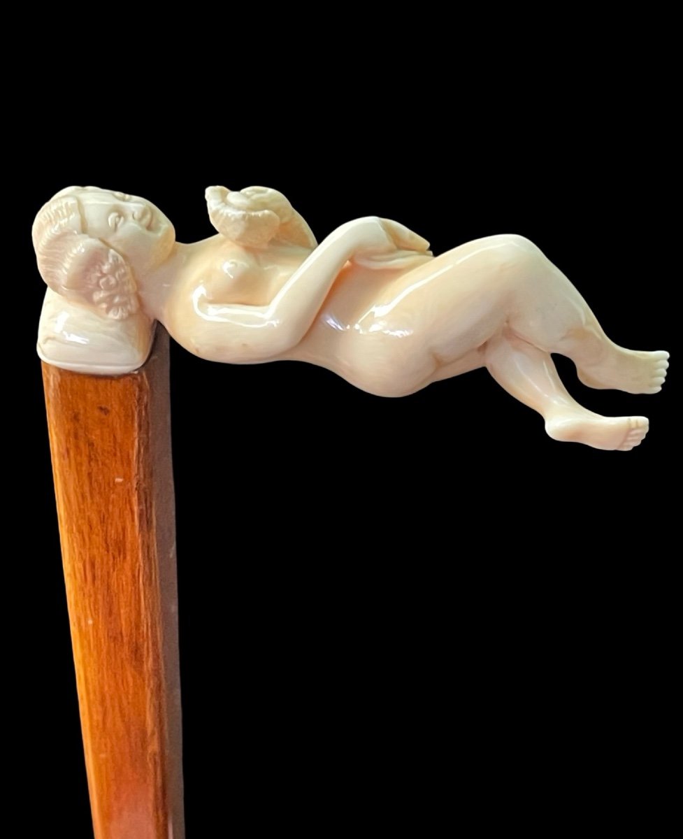 Stick With Ivory Handle Featuring An Erotic Subject With A Reclining Female Figure. 