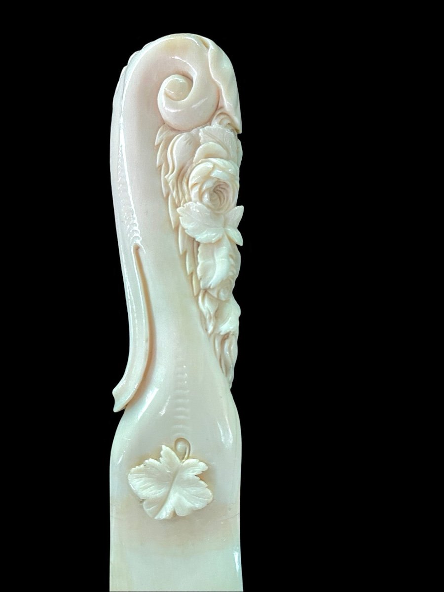 Ivory Letter Opener In A Single Piece Engraved With Floral And Rocaille Motifs. -photo-2