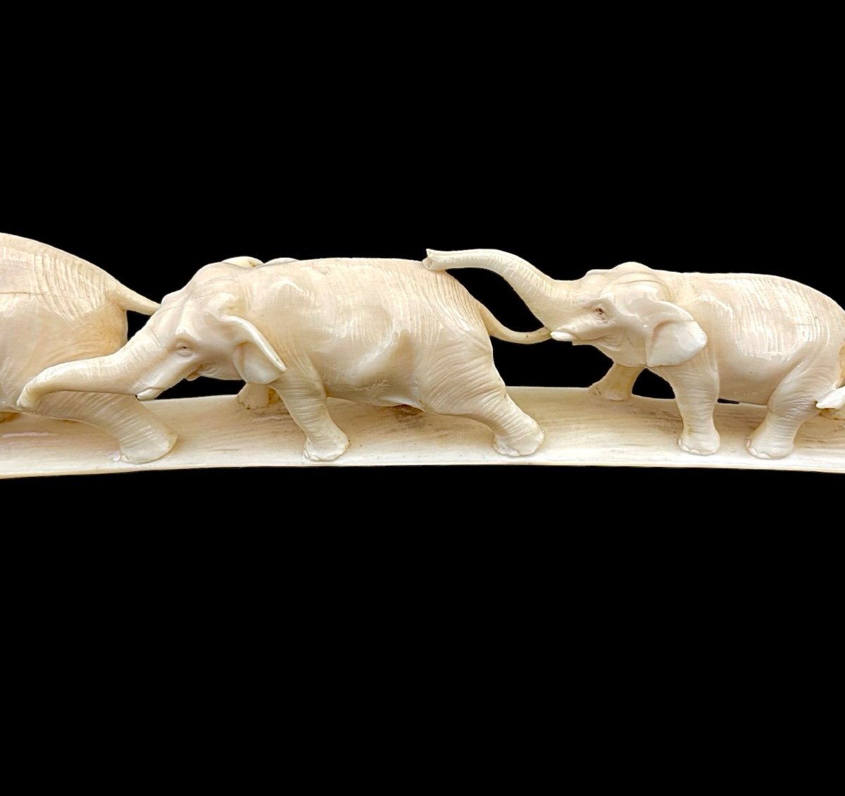 Ivory Elephant Tusk Engraved With Six Elephants. Japan. -photo-4