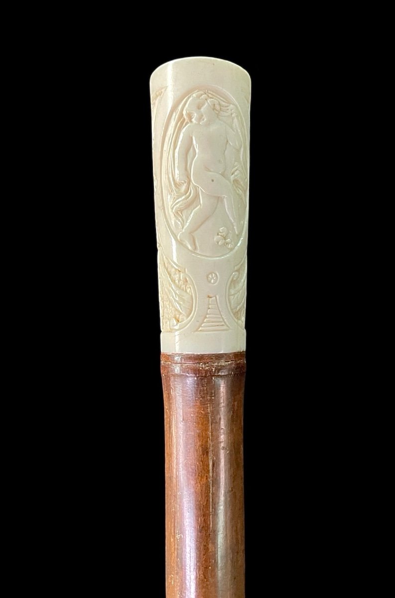 Walking Stick With Ivory ‘plume’ Knob With Cherubs Engraved Within Three Ovals With Stylised -photo-2