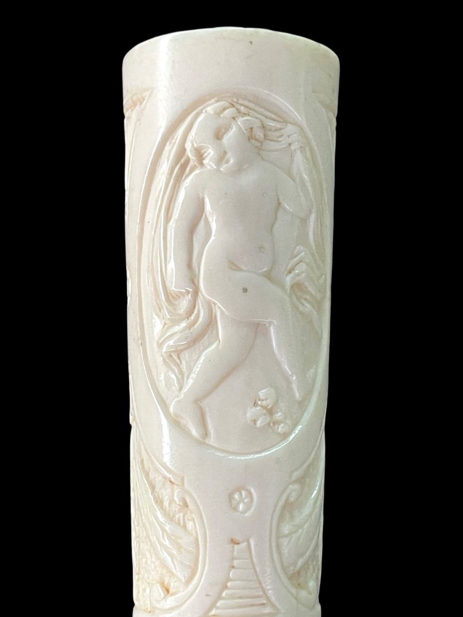 Walking Stick With Ivory ‘plume’ Knob With Cherubs Engraved Within Three Ovals With Stylised -photo-3