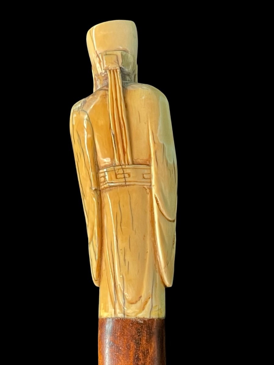 Walking Stick With Ivory Knob Depicting An Oriental Male Figure. -photo-3