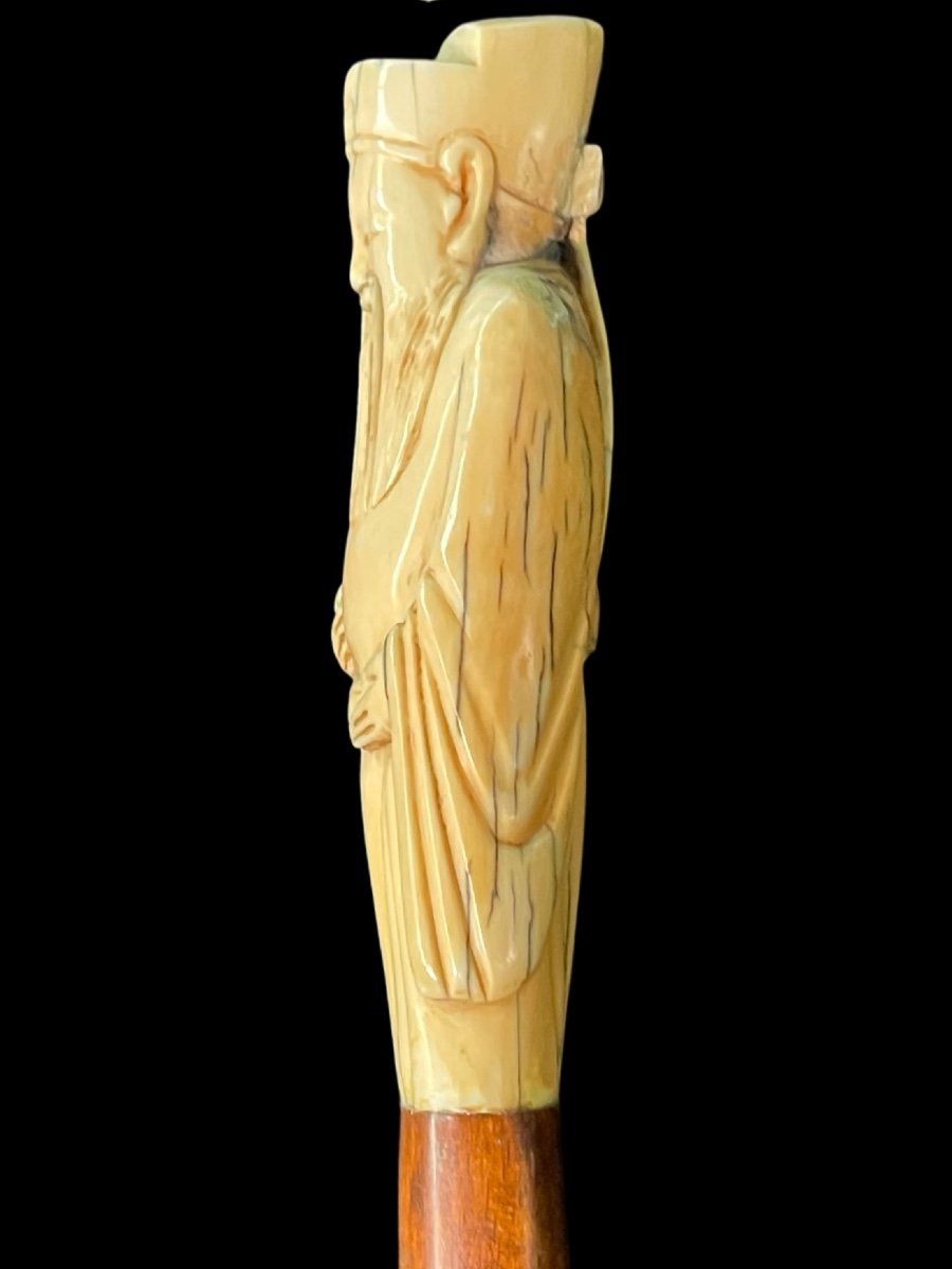 Walking Stick With Ivory Knob Depicting An Oriental Male Figure. -photo-4