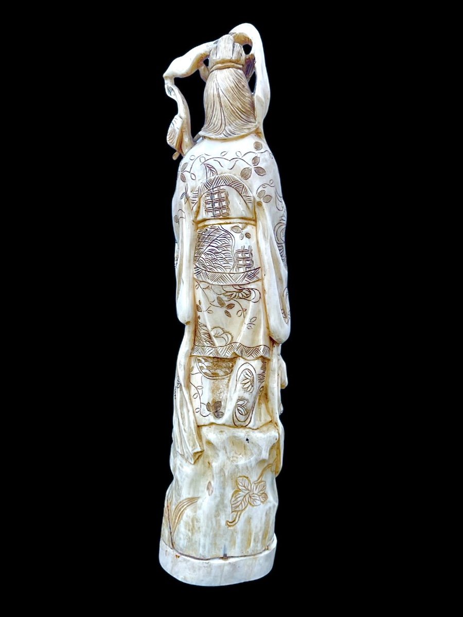 Ivory Okimono Sculpture Depicting A Female Figure With A Musical Instrument And Oni.-photo-3