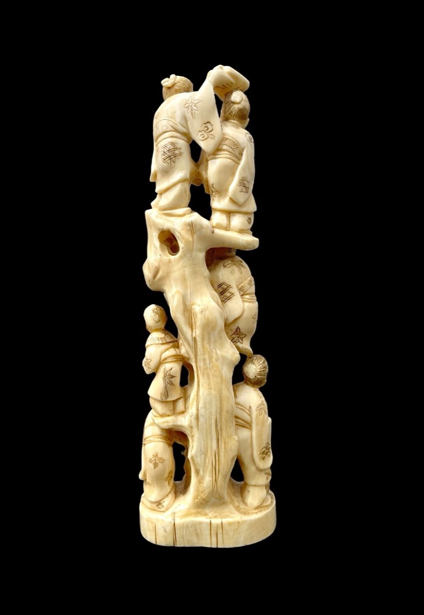 Ivory Okimono Sculpture With Characters And Carp Fish. -photo-1