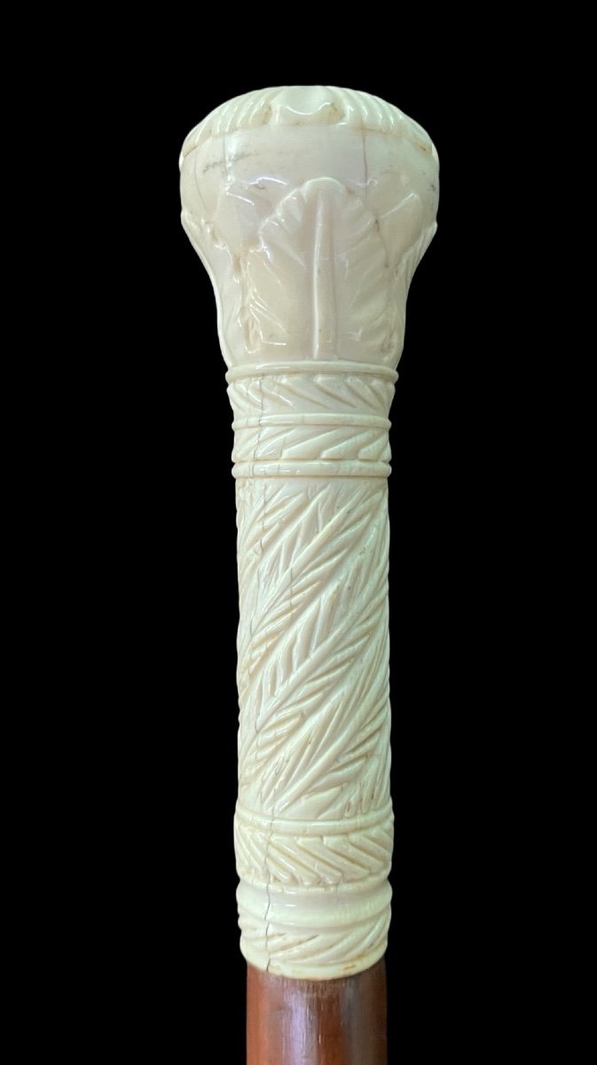 Walking Stick With Globular Knob Engraved With Stylised Plant And Geometric Motifs. -photo-3