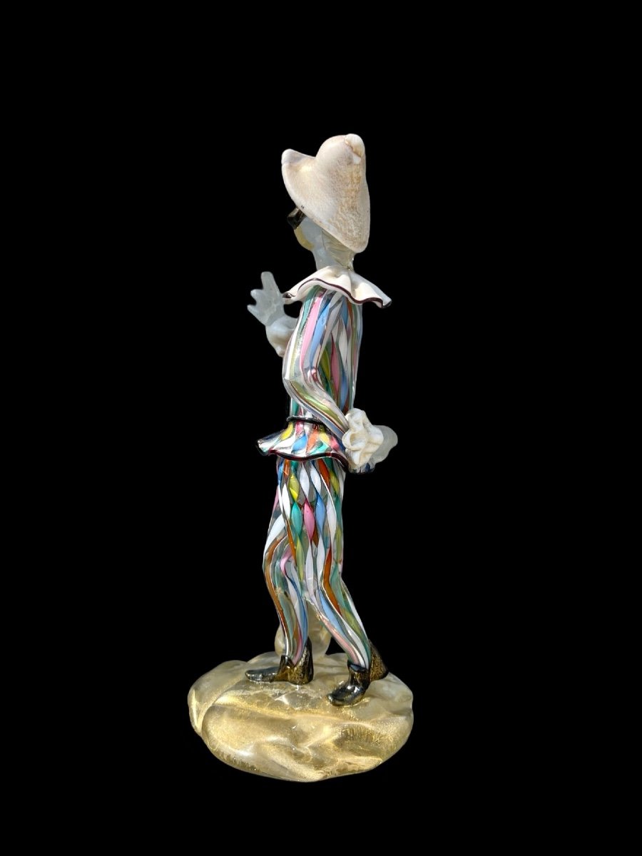 Glass Sculpture ‘harlequin’ In Heavy Glass With Zanfirico Mesh, Lattimo And Gold Inclusions. -photo-4