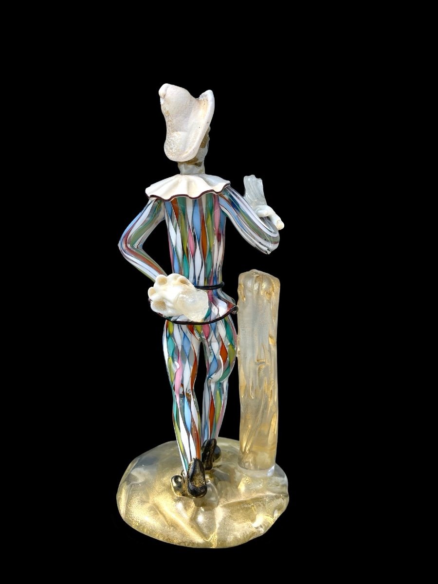 Glass Sculpture ‘harlequin’ In Heavy Glass With Zanfirico Mesh, Lattimo And Gold Inclusions. -photo-1