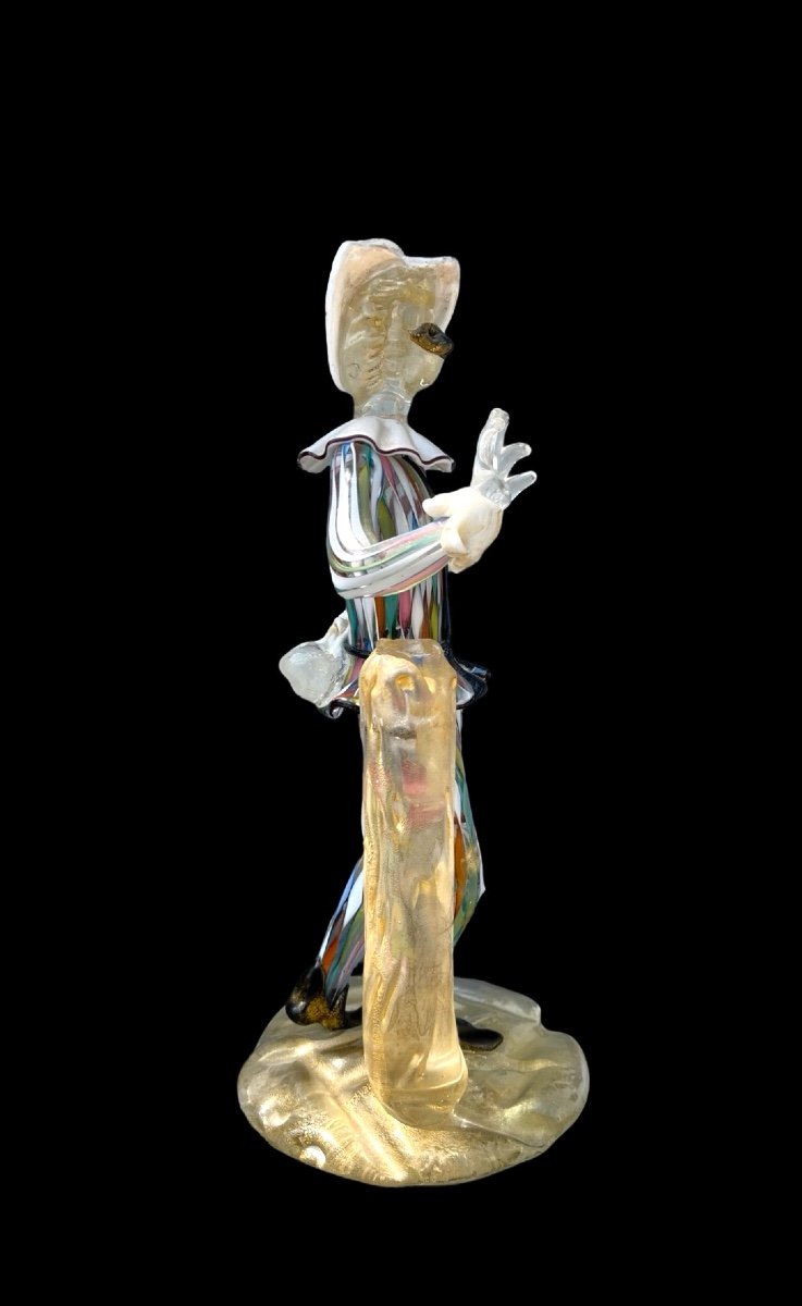 Glass Sculpture ‘harlequin’ In Heavy Glass With Zanfirico Mesh, Lattimo And Gold Inclusions. -photo-2