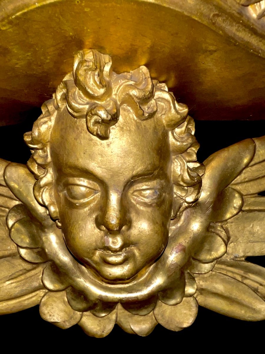 Shelf-applique In Carved Wood And Gold Leaf With Cherub Angel-photo-4