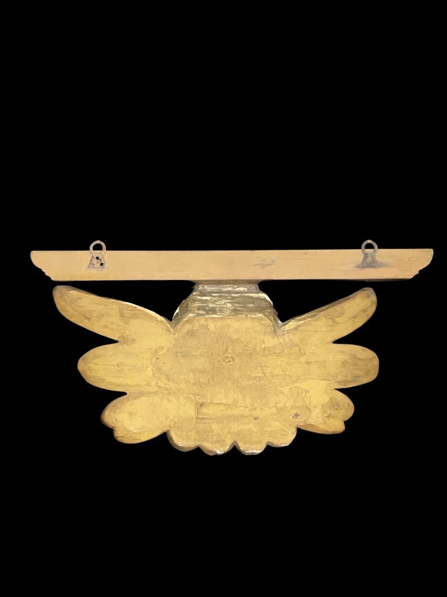 Etagère-applique En Bois Sculpté Et Feuille d'Or à Tête d'Ange Chérubin -photo-1