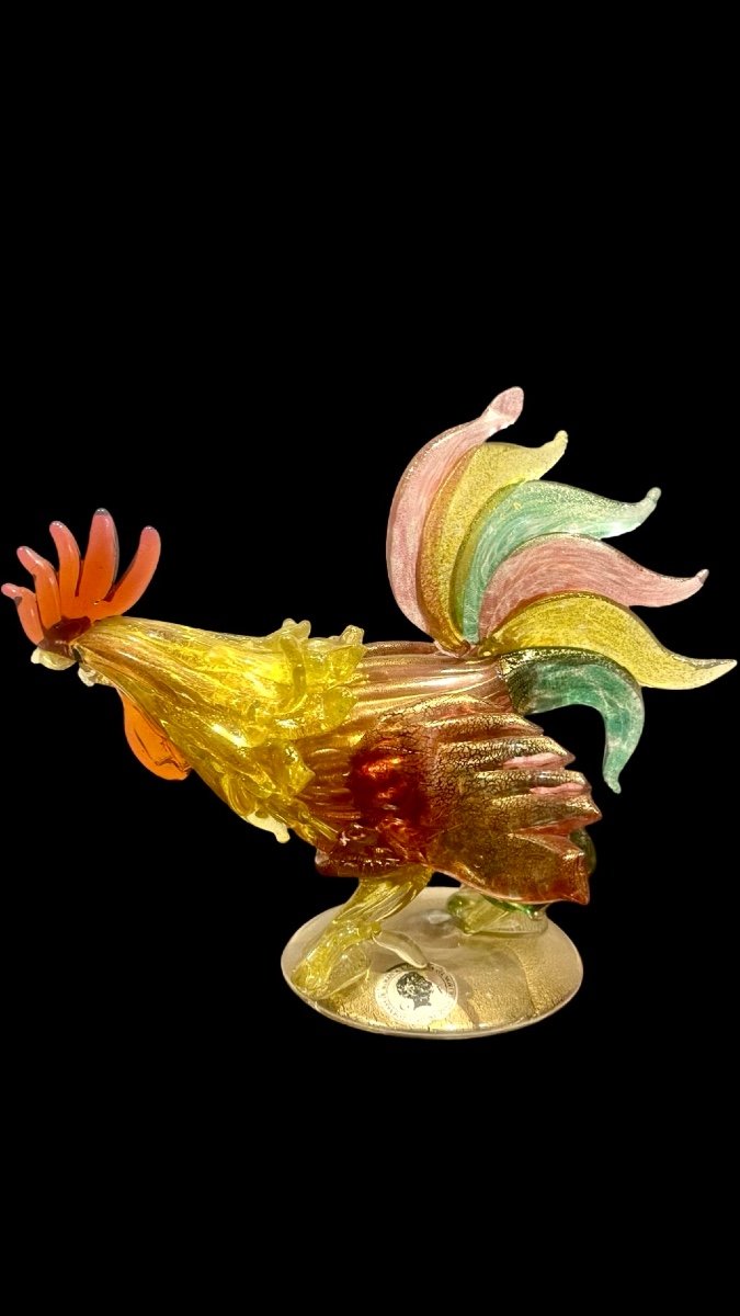 Coq En Verre Polychrome Avec Inserts Dorés.galliano Ferro.murano.-photo-2