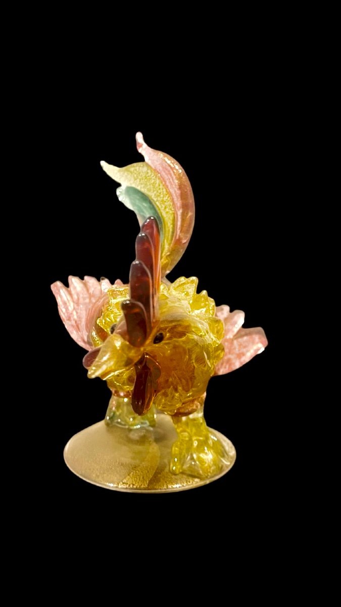 Coq En Verre Polychrome Avec Inserts Dorés.galliano Ferro.murano.-photo-3