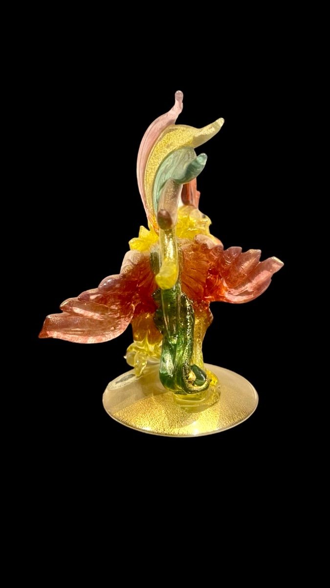 Coq En Verre Polychrome Avec Inserts Dorés.galliano Ferro.murano.-photo-4