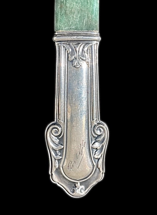 Silver And Jade Letter Opener With Stylised Art Nouveau Plant Motif Decoration. Italy. -photo-2