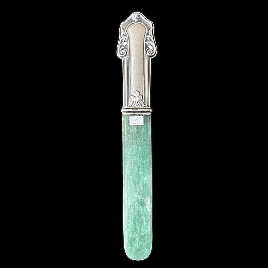 Silver And Jade Letter Opener With Stylised Art Nouveau Plant Motif Decoration. Italy. -photo-3