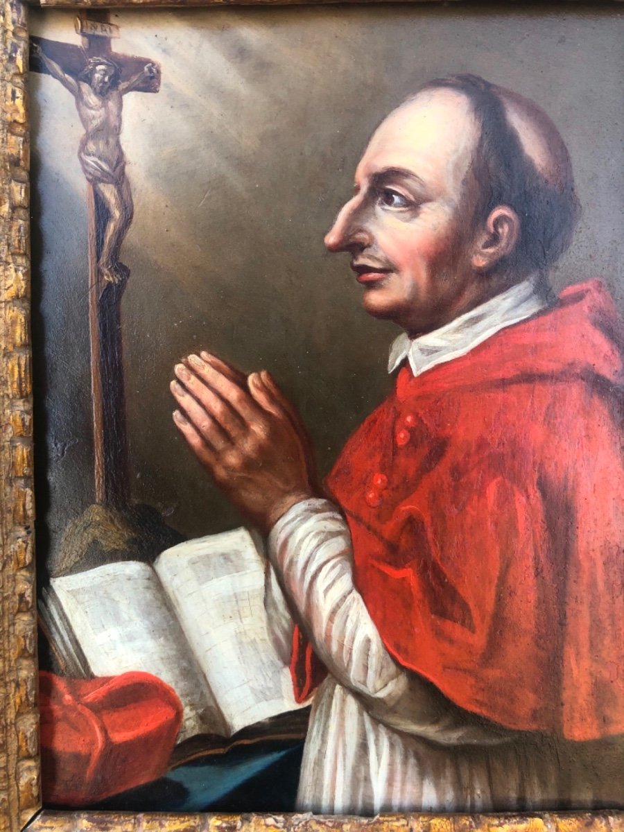 Oil Painting On Copper Depicting Saint Charles Borromeo. -photo-2