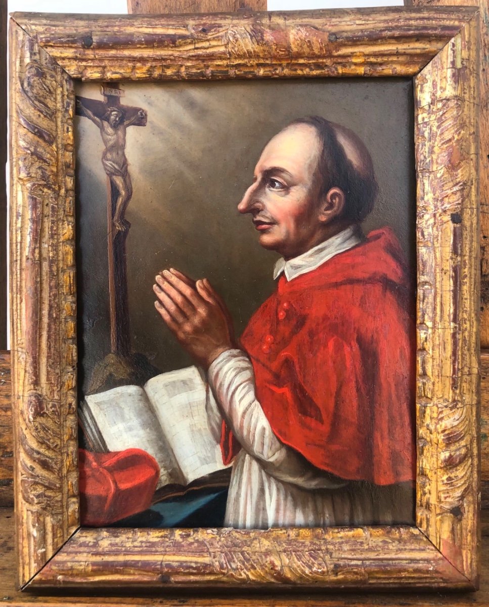 Oil Painting On Copper Depicting Saint Charles Borromeo. 