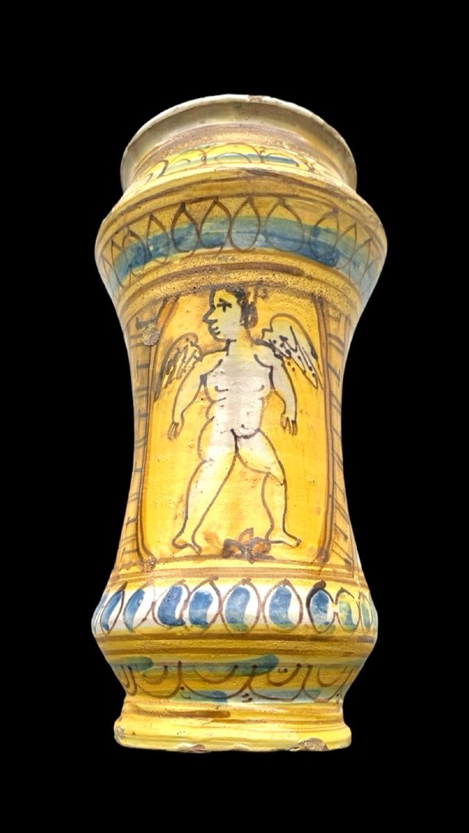 Albarello In Majolica Decorated With Cherub Within A Medallion -photo-1