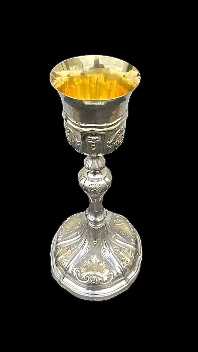 Embossed Silver Chalice With Tapered Globular Body With Grape Bunch And Rocaille Motifs. -photo-2