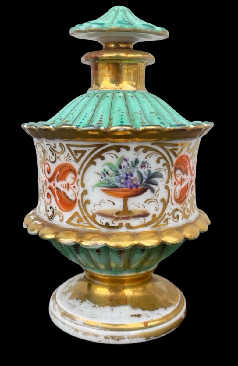 Oriental-inspired Polychrome Porcelain Perfume Bottle With Flower Basket Decoration 