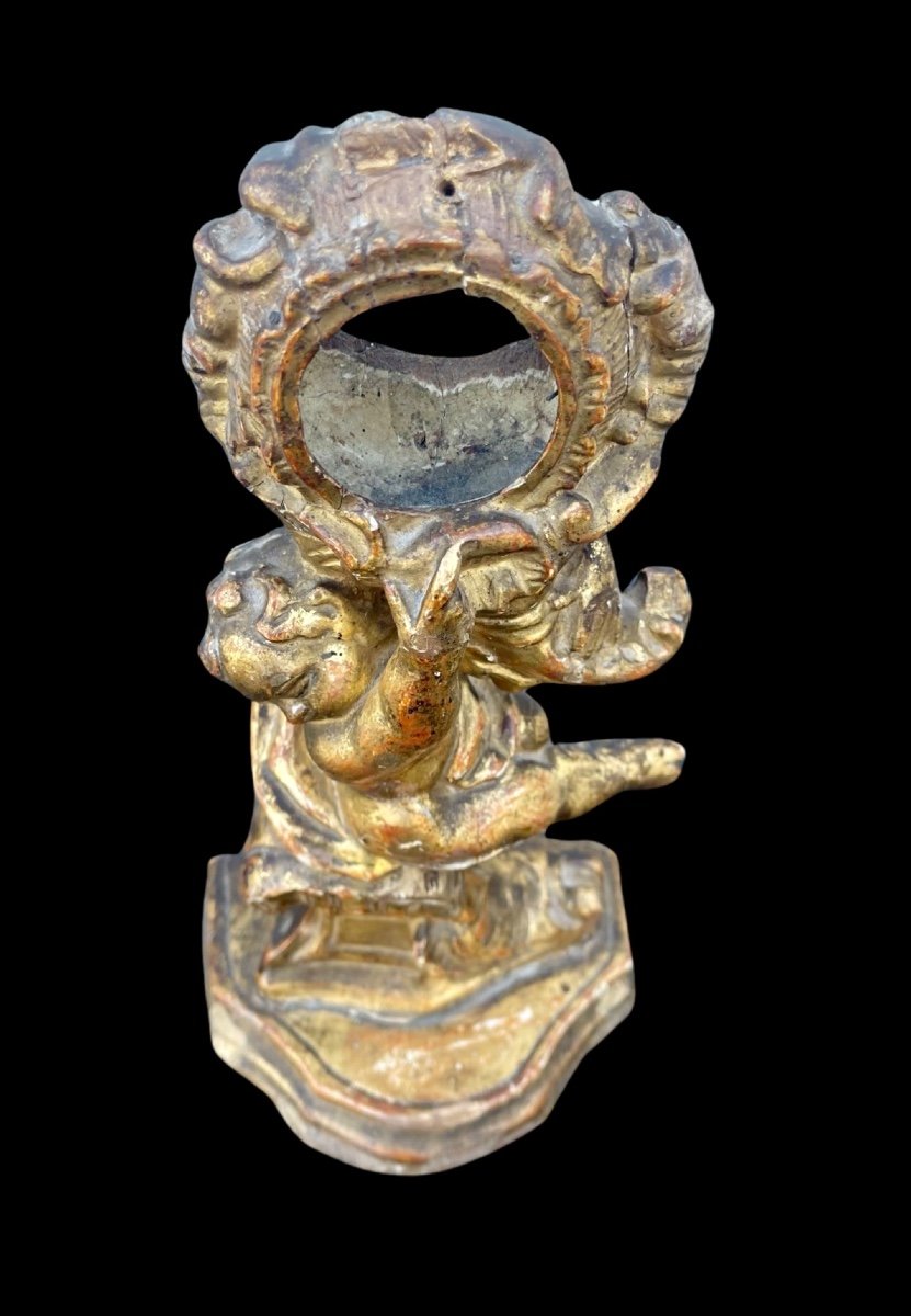 Carved Wooden Clock Stand With Gold Leaf Depicting A Child -photo-2