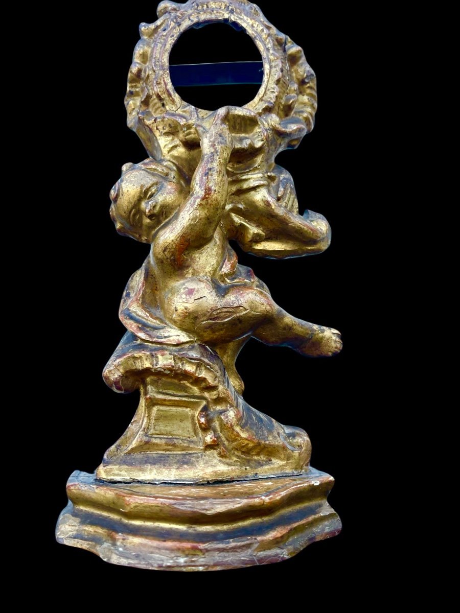 Carved Wooden Clock Stand With Gold Leaf Depicting A Child -photo-3