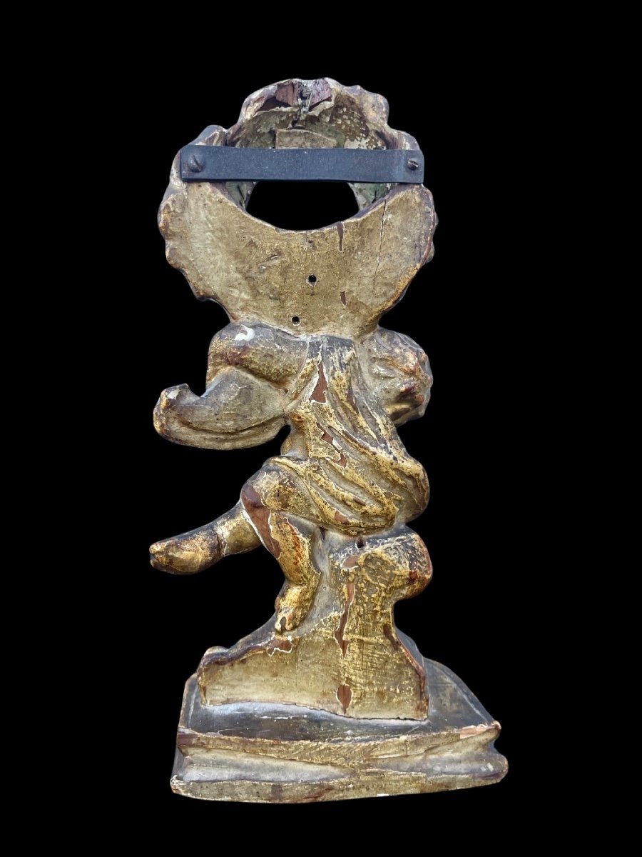 Carved Wooden Clock Stand With Gold Leaf Depicting A Child -photo-2