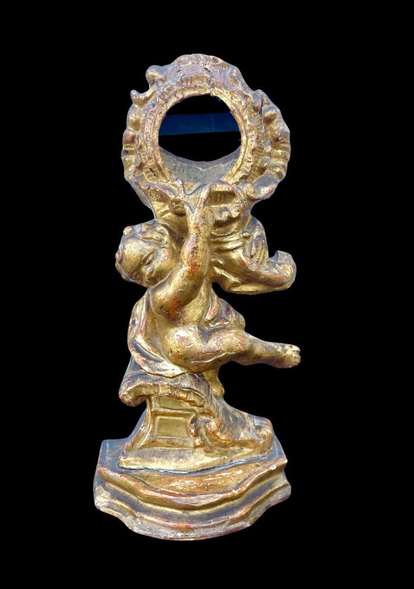 Carved Wooden Clock Stand With Gold Leaf Depicting A Child 